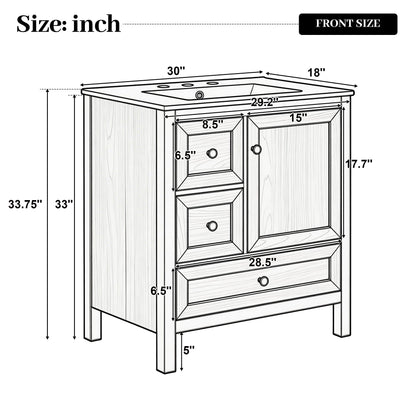 Modern Bathroom Vanity With Sink, Soft Close Drawers & Door, Storage Rack