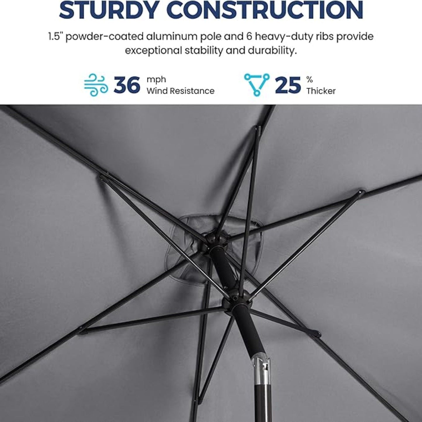 Rectangular Patio Umbrella With Crank Tilt, Polyester UV-Resistant Canopy