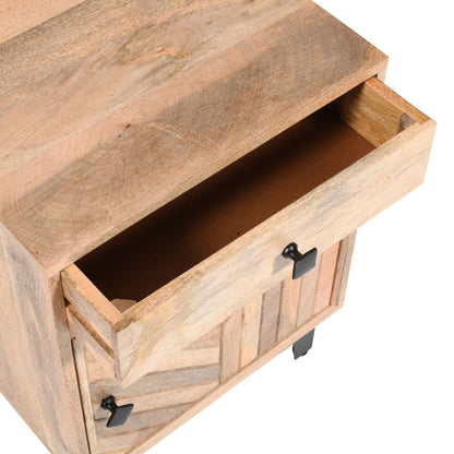 Solid Wood Vintage Nightstand With Handcrafted Detailing - Natural