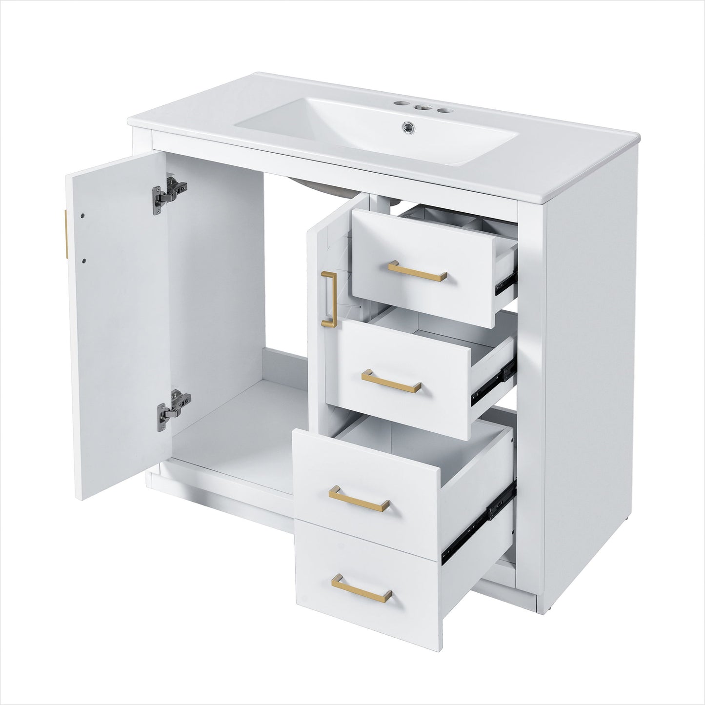 Bathroom Vanity With Sink Combo, Storage Cabinet, Freestanding Set With 3 Drawers & Soft Closing Doors