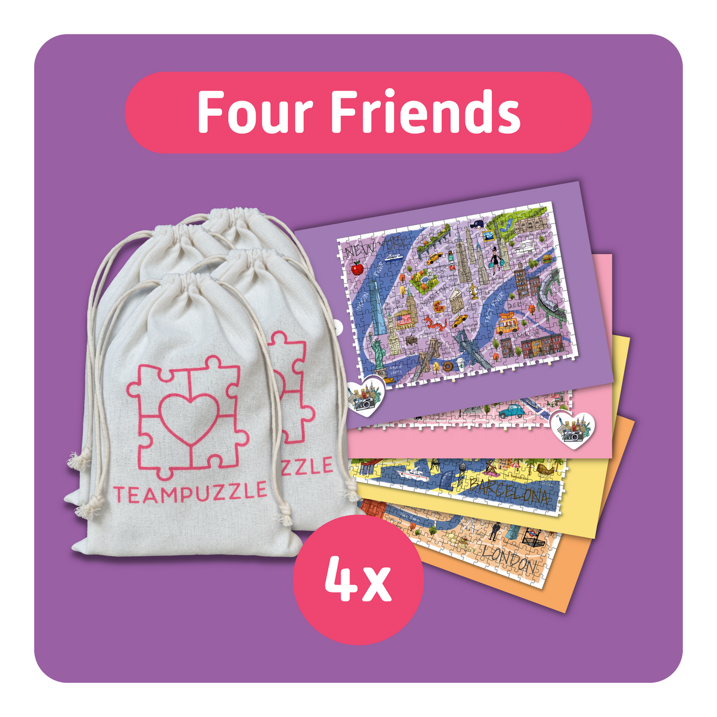 TEAMPUZZLE FOR FRIENDS: City Trips – 1,000-Piece Team Jigsaw Puzzle – Includes Game App – Ages 12+