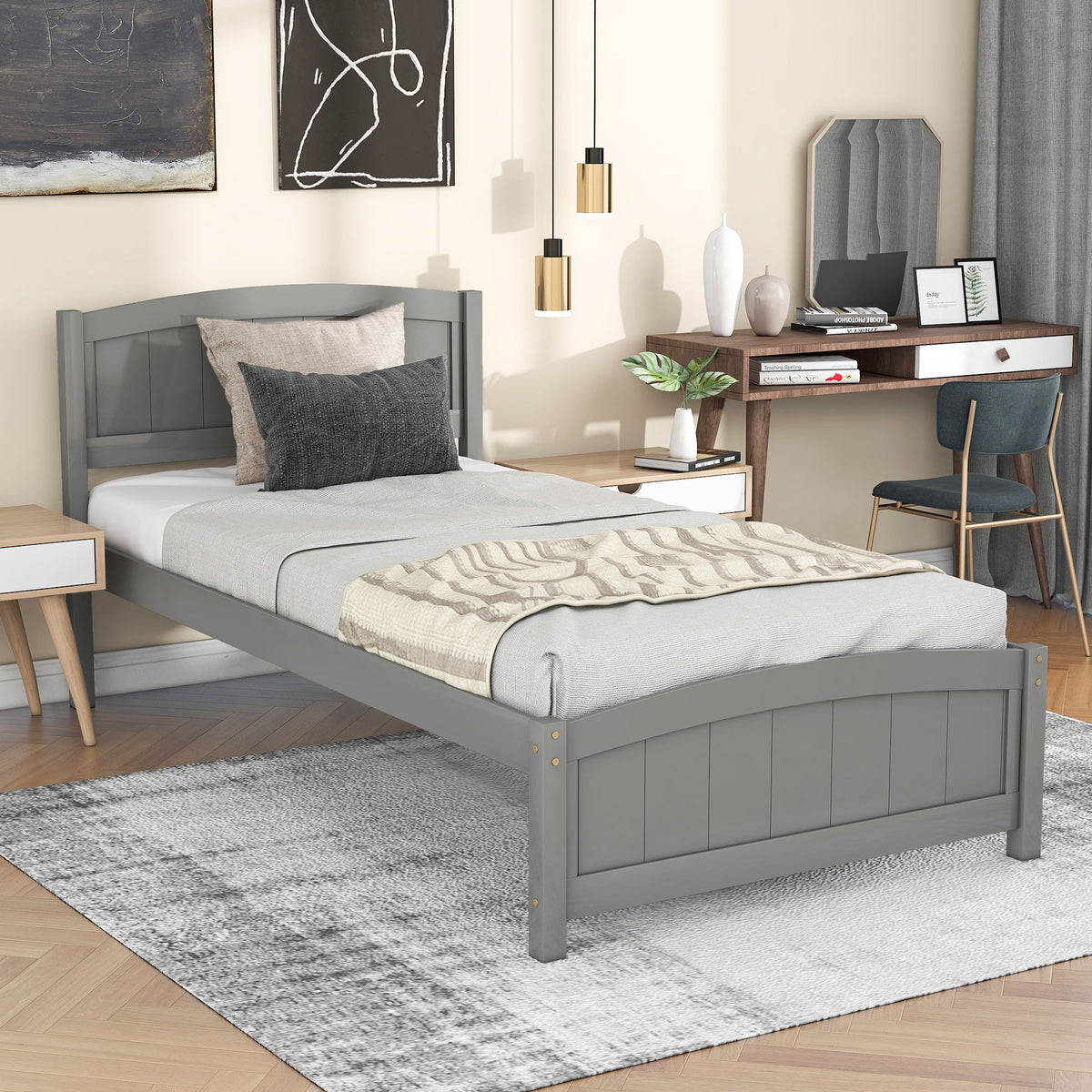 Platform Bed & Headboard, Footboard And Wood Slat Support