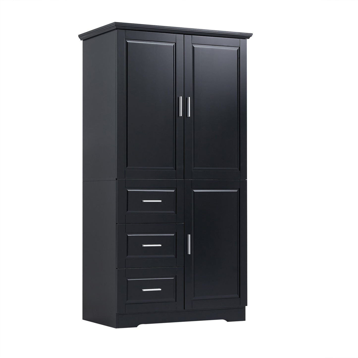 Tall And Wide Storage Cabinet With Doors, 3 Drawers