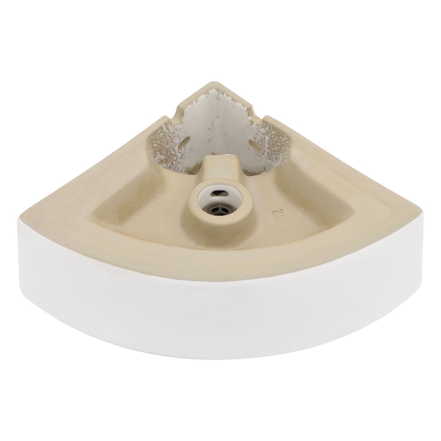 Triangle Porcelain Wall Mount Vessel Sink With Single Faucet Hole & Overflow - White