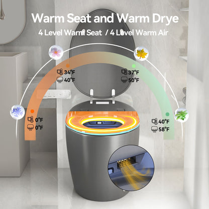 Unique Smart Toile With Built In Bidet, Auto Open / Close Seat, Foot Sensor, LED Display, Night Light, Warm Water & Dryer Ceramic