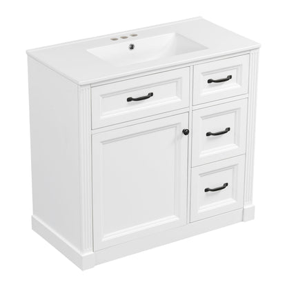 Modern Bathroom Vanity With Sink, 4 Drawers, Soft-Close Door, Adjustable Shelf