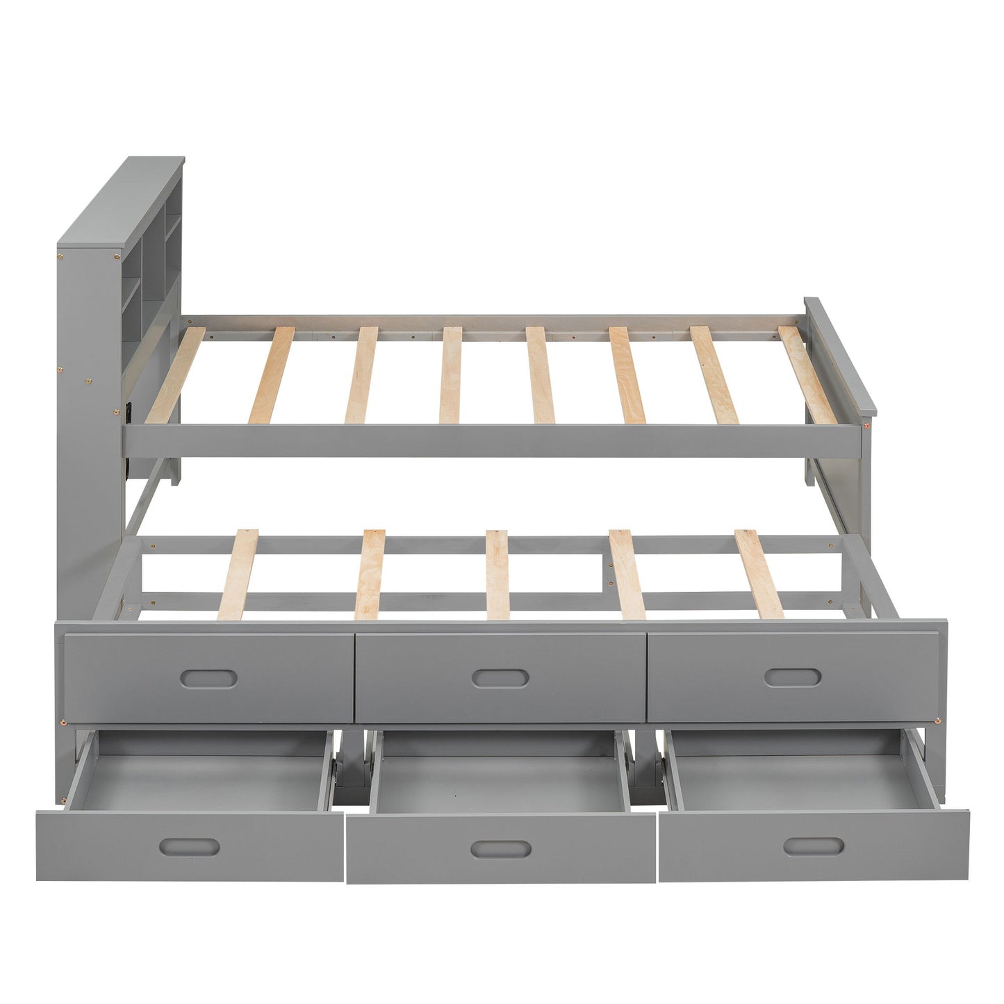 Platform Bed With Storage Headboard, USB, Trundle And 3 Drawers