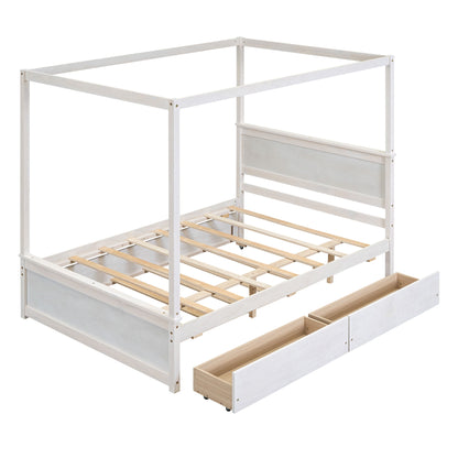 Canopy Platform Bed With Drawers, Support Slats, No Box Spring Needed
