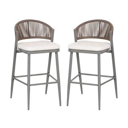 Outdoor Bar Height Metal Frame Counter Stools With Scallop Shaped Backrest & Water Resistant Cushions