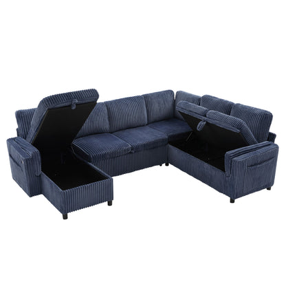 Convertible U-Shaped Sectional Sofa Bed With USB Ports And Storage