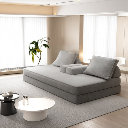 Multifunctional Convertible Sofa Bed With 2 Tumbler Backrests And 2 Pillows, Deep Seat Couch
