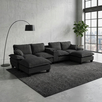 Modular Cloud Couch Sofa With Cup Holders & Storage, USB Port