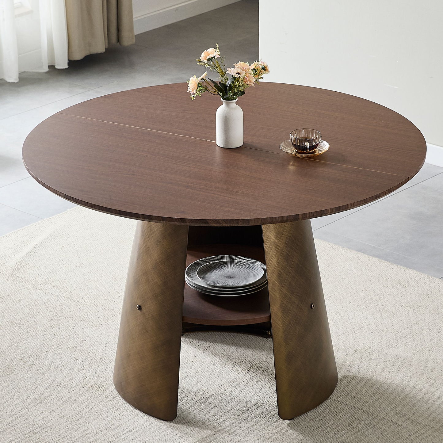 Round Dining Table - Reddish Brown / Walnut