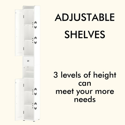 Slim Tall Bathroom Storage Cabinet With Adjustable Shelves, 2 Doors Freestanding Cabinet - White