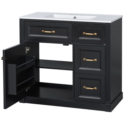 Modern Bathroom Vanity With Sink, 4 Drawers, Soft-Close Door, Adjustable Shelf