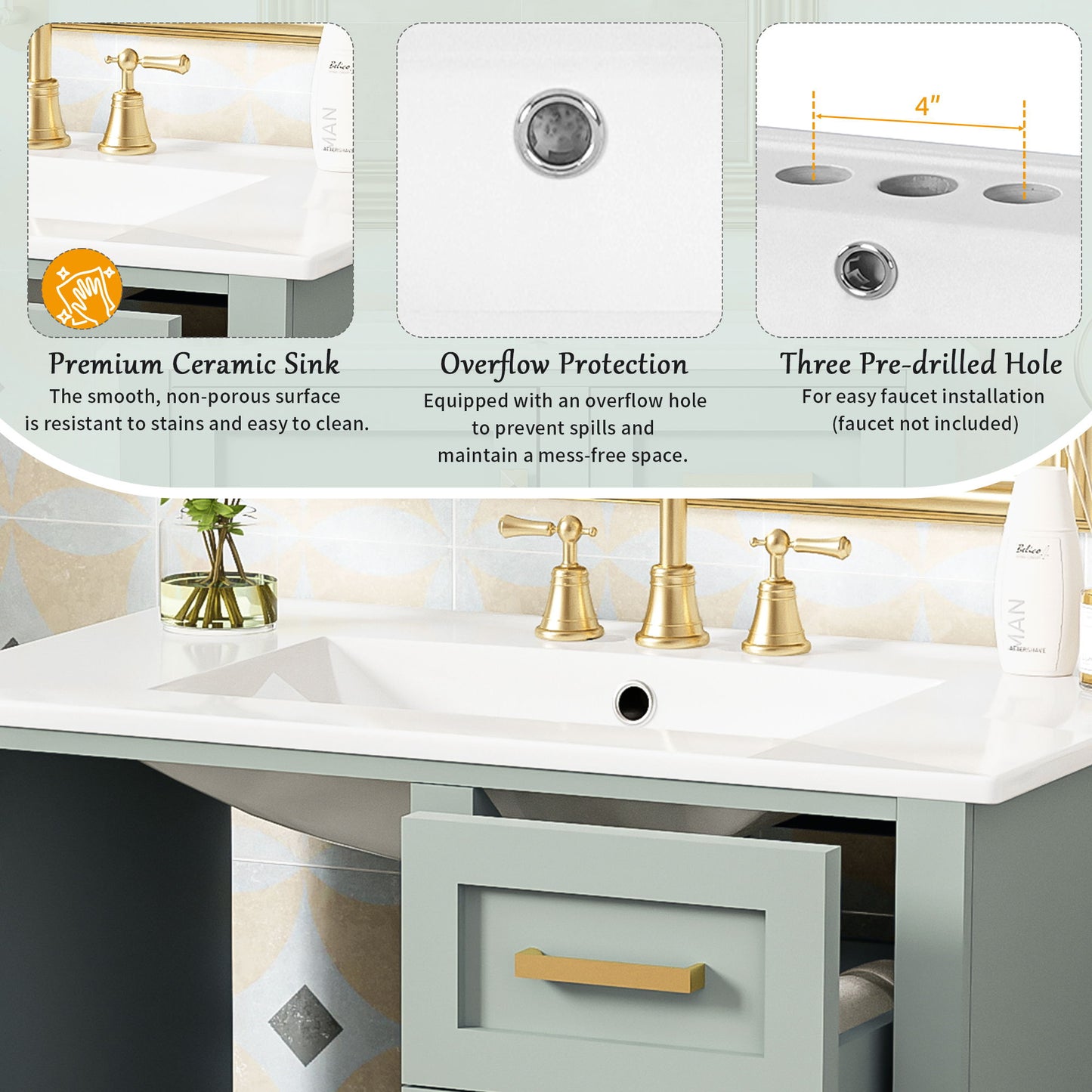 Bathroom Vanity, Modern Bathroom Cabinet With Sink Combo Set, Bathroom Storage Cabinet With A Soft Closing Door And 3 Drawers, Solid Wood Frame