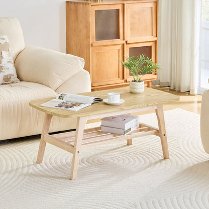 Coffee Table With Double Layer Storage For Living Rooms - Wood