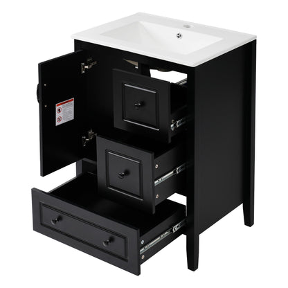 Retro Bathroom Vanity With Sink, Soft Closing Cabinet & Drawers