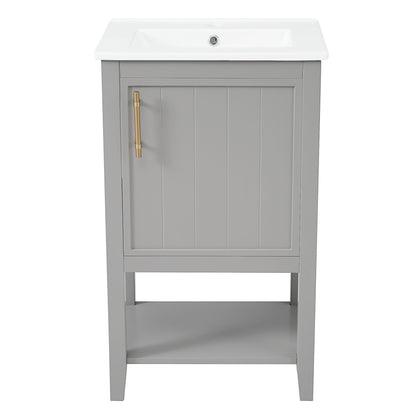 Modern Bathroom Vanity With Sink, Soft-Closing Door And Open Shelf