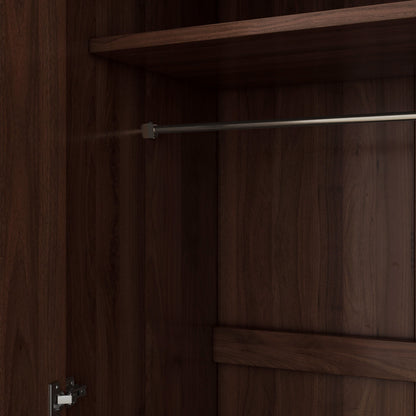 2 Door Wooden Wardrobe Armoire With 3 Storage Shelves - Brown