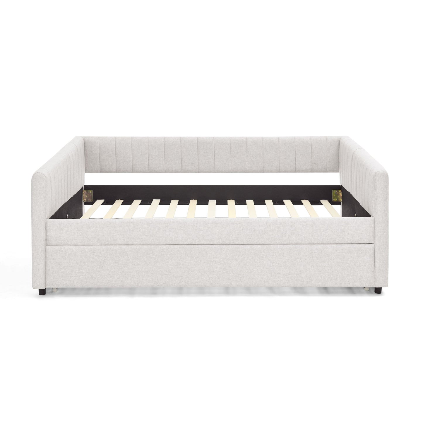 Upholstered Daybed With Trundle With Vertical Stripes