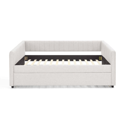 Upholstered Daybed With Trundle With Vertical Stripes