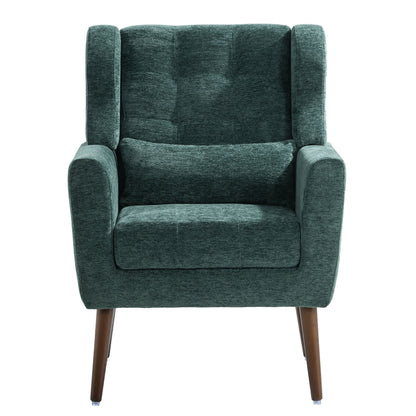 Modern Accent Chair, Arm Chairs For Living Room, Upholstered Mordern Armchair, Comfy Soft Padded Lounge Chair In Small Space, Bedroom, With Pillow, Solid Wood Leg