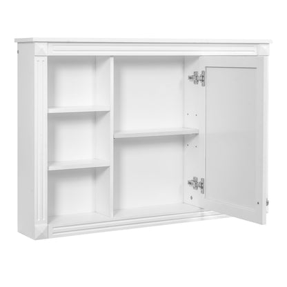 Wall Mounted Bathroom Storage Cabinet With Mirror, Medicine Cabinet With 6 Open Shelves And Adjustable Interior - White