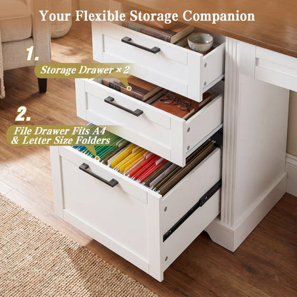 Office Desk With Charging Station & Storage Cabinet