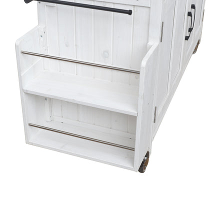 Foldable Outdoor Kitchen Island With Lockable Wheels, Storage Cabinet And Towel Rack For Patio