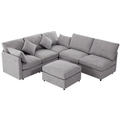 Sectional Sofa Modular U-Shaped With Ottoman & USB Ports