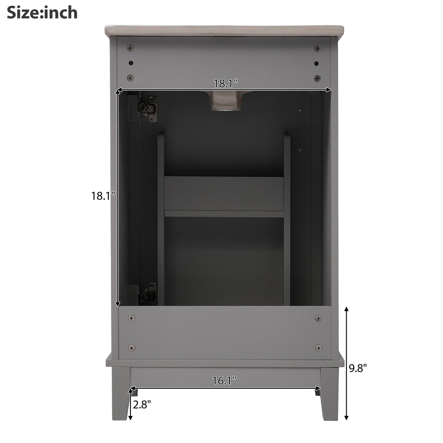 Modern Small Bathroom Vanity Cabinet With Ceramic Basin, Ample Storage, 1 Soft Close Door