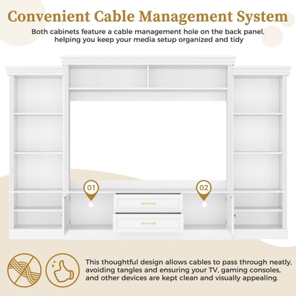 Elegant Entertainment Center Wall Unit With Bookshelves