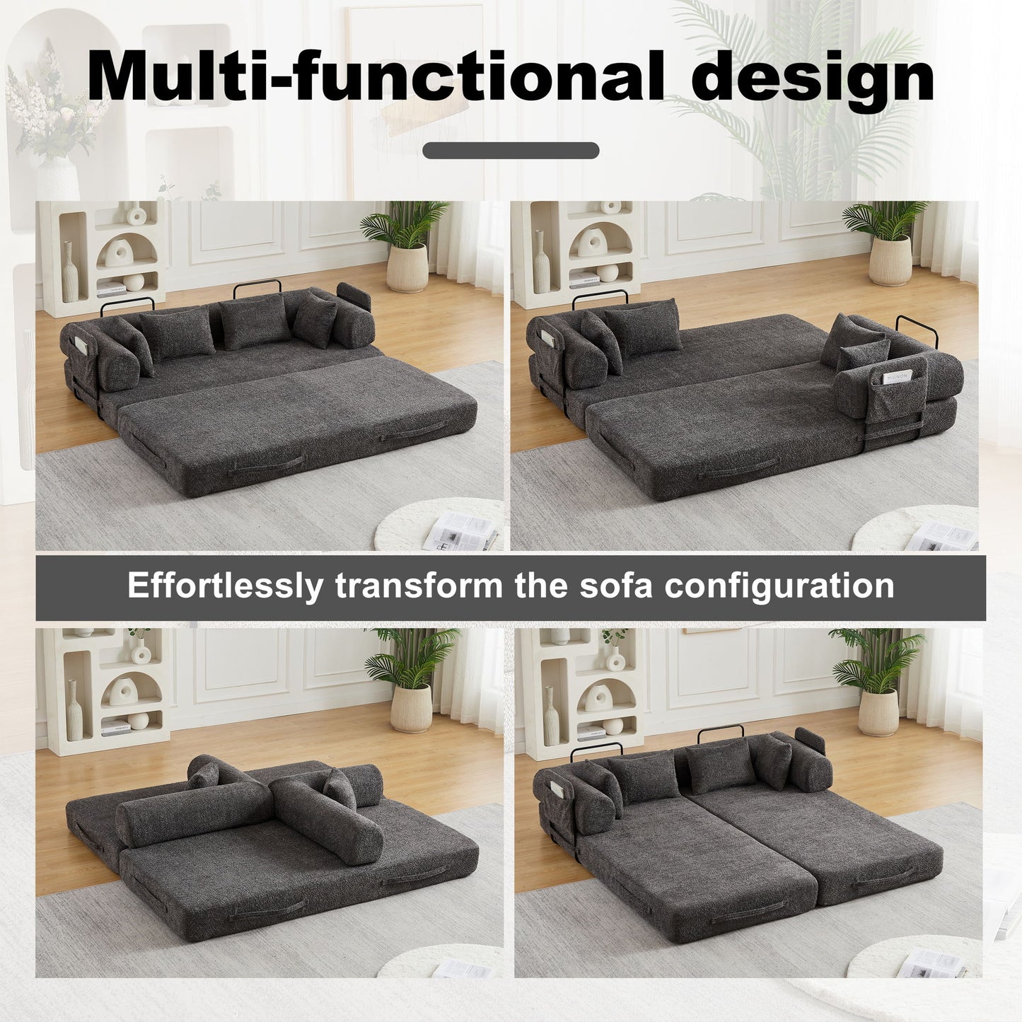 Convertible Sleeper Sofa Bed With Cylindrical Pillow