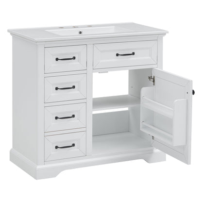 Modern Bathroom Vanity With Sink Top, 4 Drawers And 1 Soft-Close Door