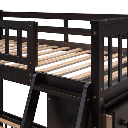 Bunk Bed With 6 Drawers And Flexible Shelves, Bottom Bed With Wheels