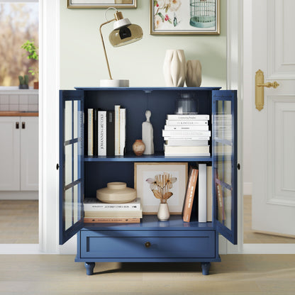 Minimalist Buffet Cabinet With Double Glass Doors And Drawer
