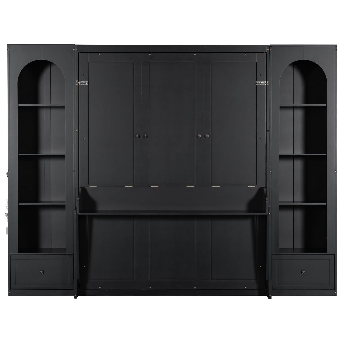 French Style Murphy Platform Bed With Shelf, Side Cabinets, Drawers And LED