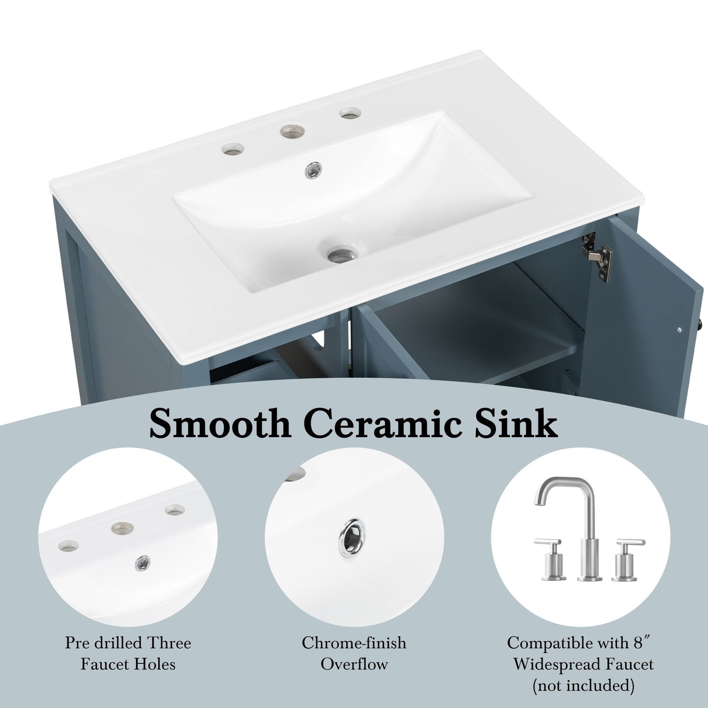 Bathroom Vanity With Sink Top, Bathroom Vanity Cabinet With 2 Doors And 2 Drawers, Open Shelf