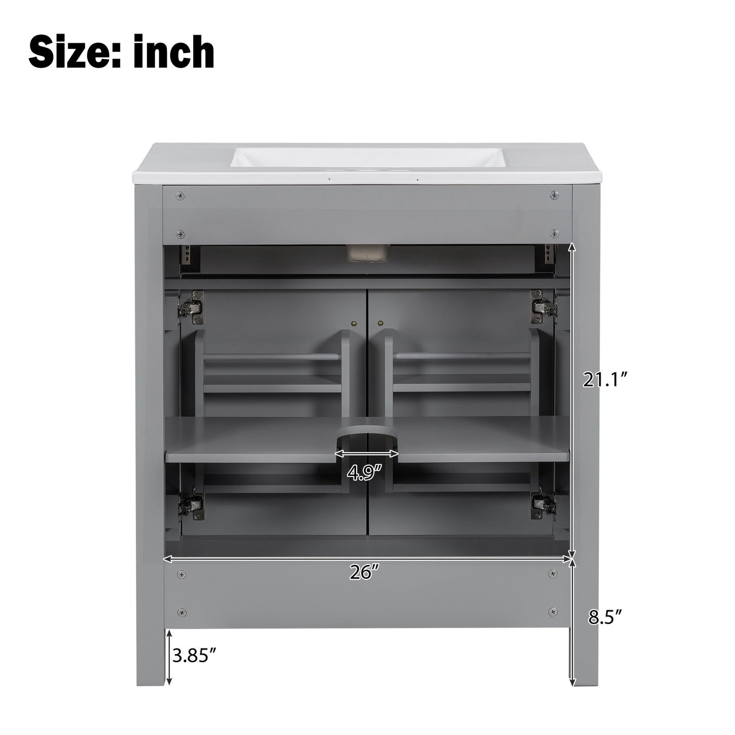 Bathroom Vanity With Ceramic Sink, Modern Single Bathroom Cabinet With 2 Doors And A Shelf, Soft Close Doors