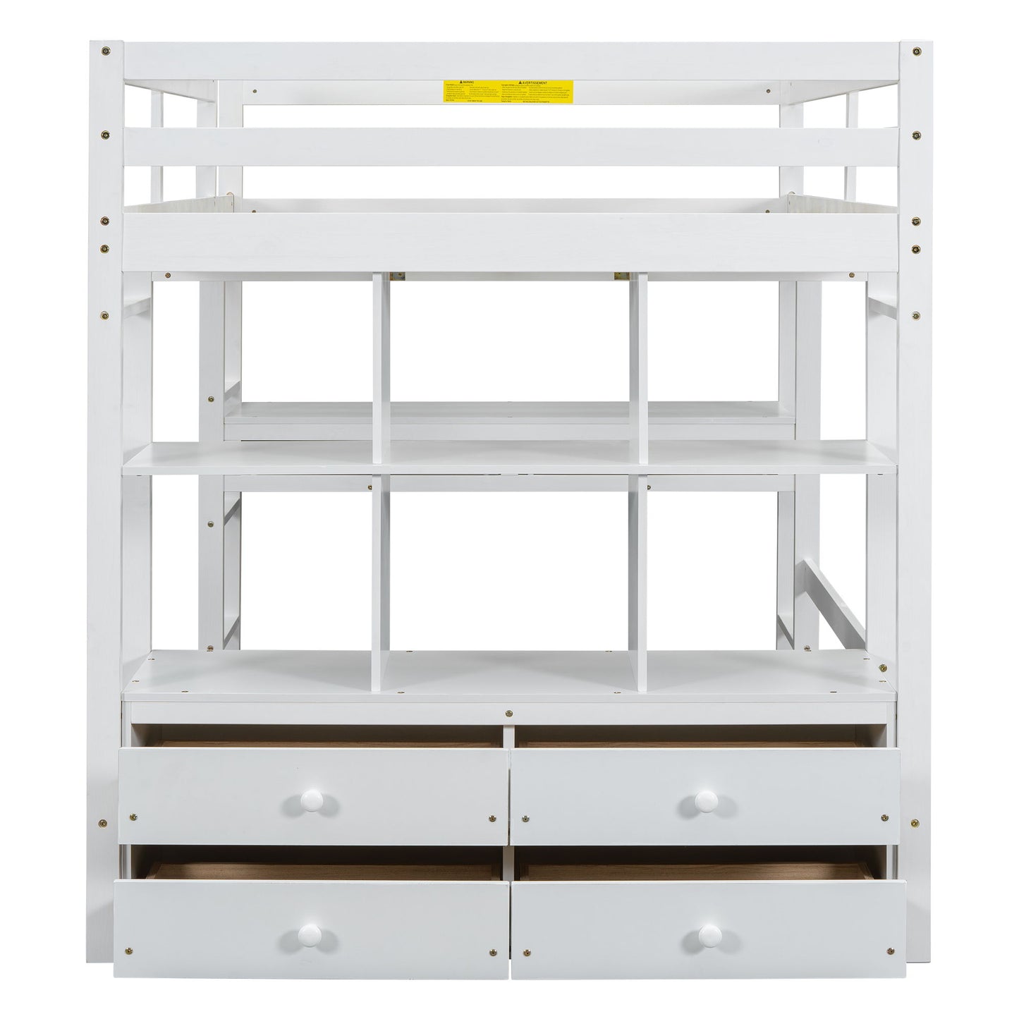 Full Size Loft Bed With Built In Desk, 2 Drawers, Storage Shelves - White