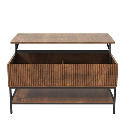 Rectangle Lift Top Coffee Table With Hidden Storage And Lower Shelf - Brown