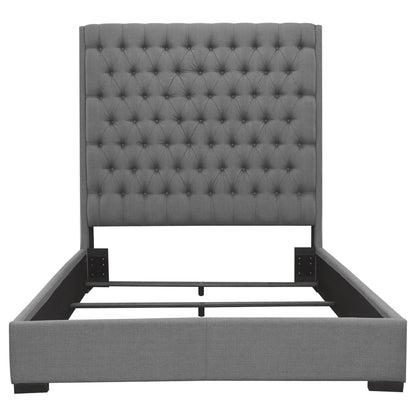 California King Upholstered Panel Bed With Tufted Headboard - Gray