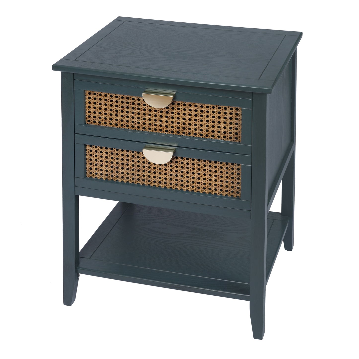 2 Drawer Side Table, Natural Rattan