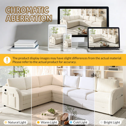 L-Shaped Couch With Pull-Out Bed, Convertible Sleeper Sofa With Side Pocket & USB Port