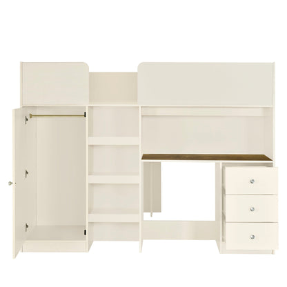 Loft Bed With Built In Wardrobe, Desk, Shelves, And Drawers