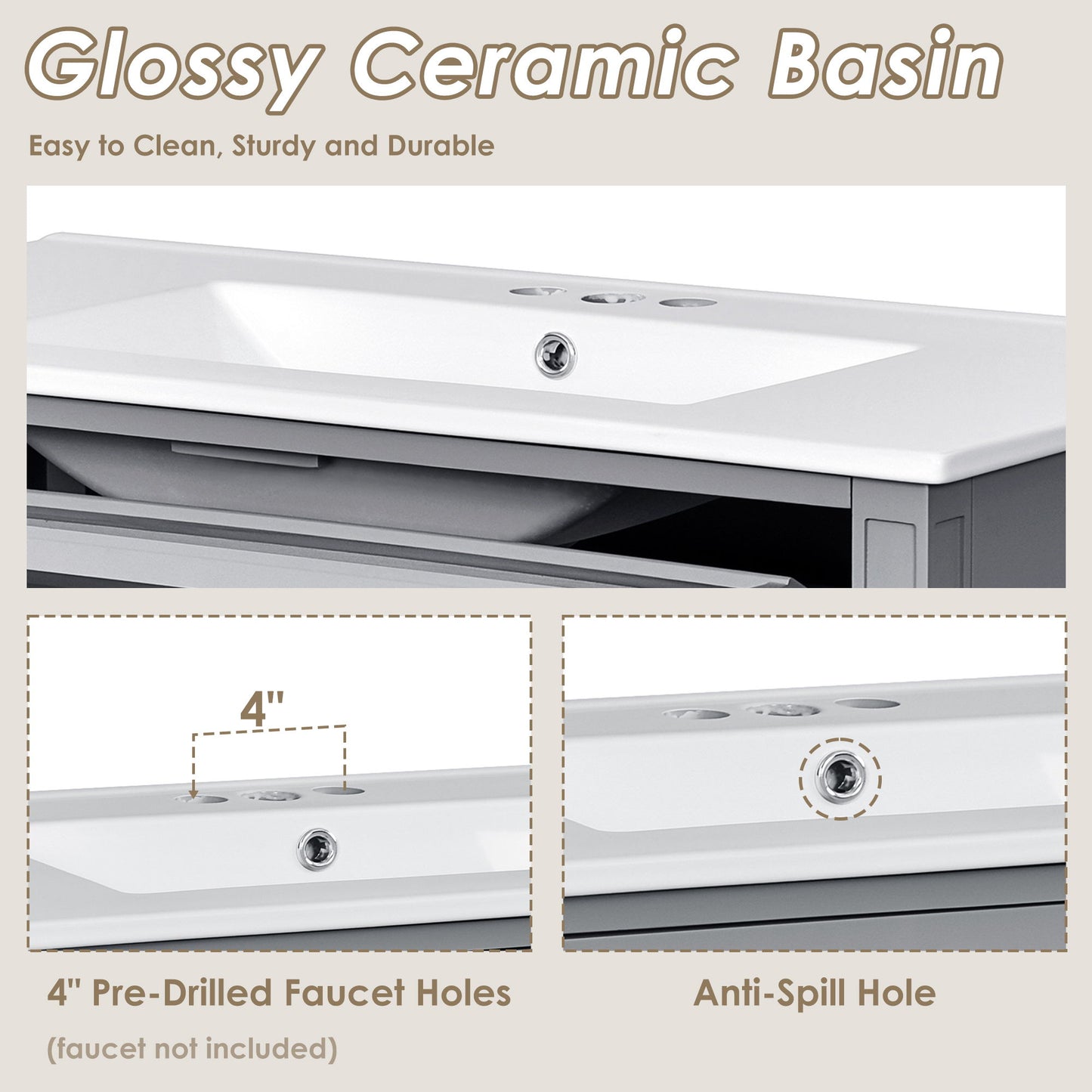 Bathroom Vanity With Top Sink, 2 Drawers And Tip Out Drawer