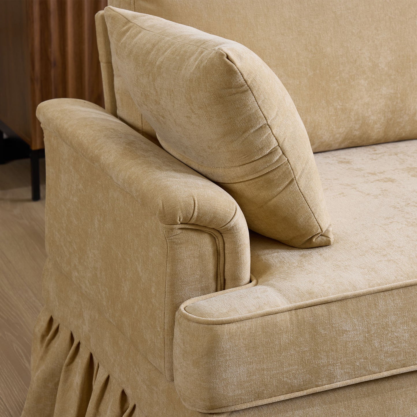 Cloud Sofa With Removable Ruffled Skirt With Ottoman And Flared Arms
