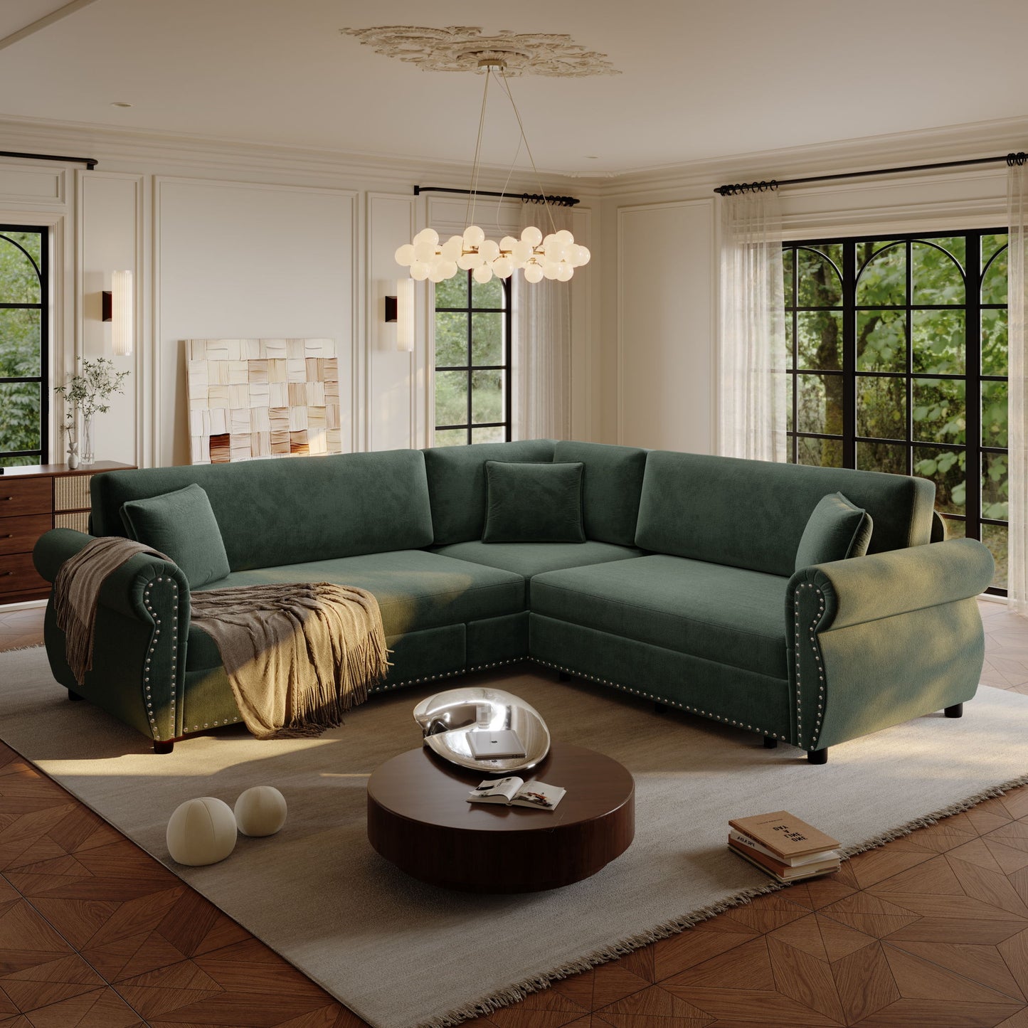 L-Shaped Sofa Couch With Pull-Out Bed
