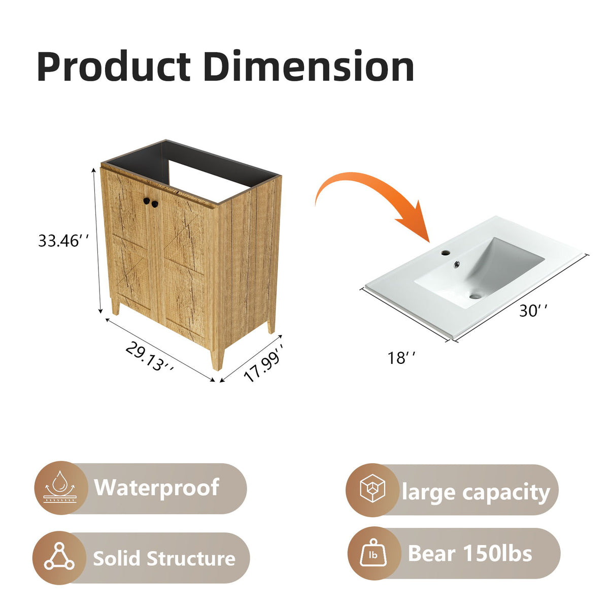 Folding Floor Cabinet With Ceramic Sink, Space Saving